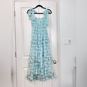 Floral Blue Maxi Dress with Tie Straps